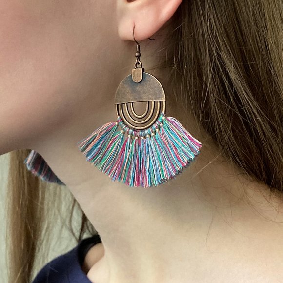 NEW "Nile" Tassel Earrings (Blue and Brown) - Picture 7 of 8